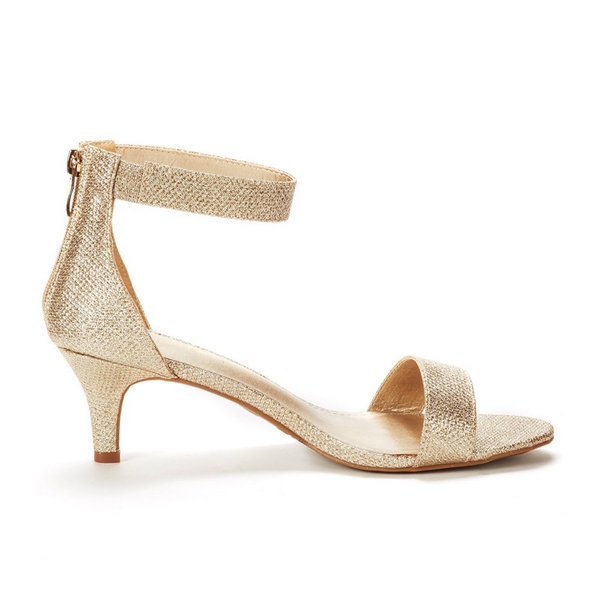 Ankle Strap Open Toe Kitten Heel Sandals - GOLD GLITTER - 2
